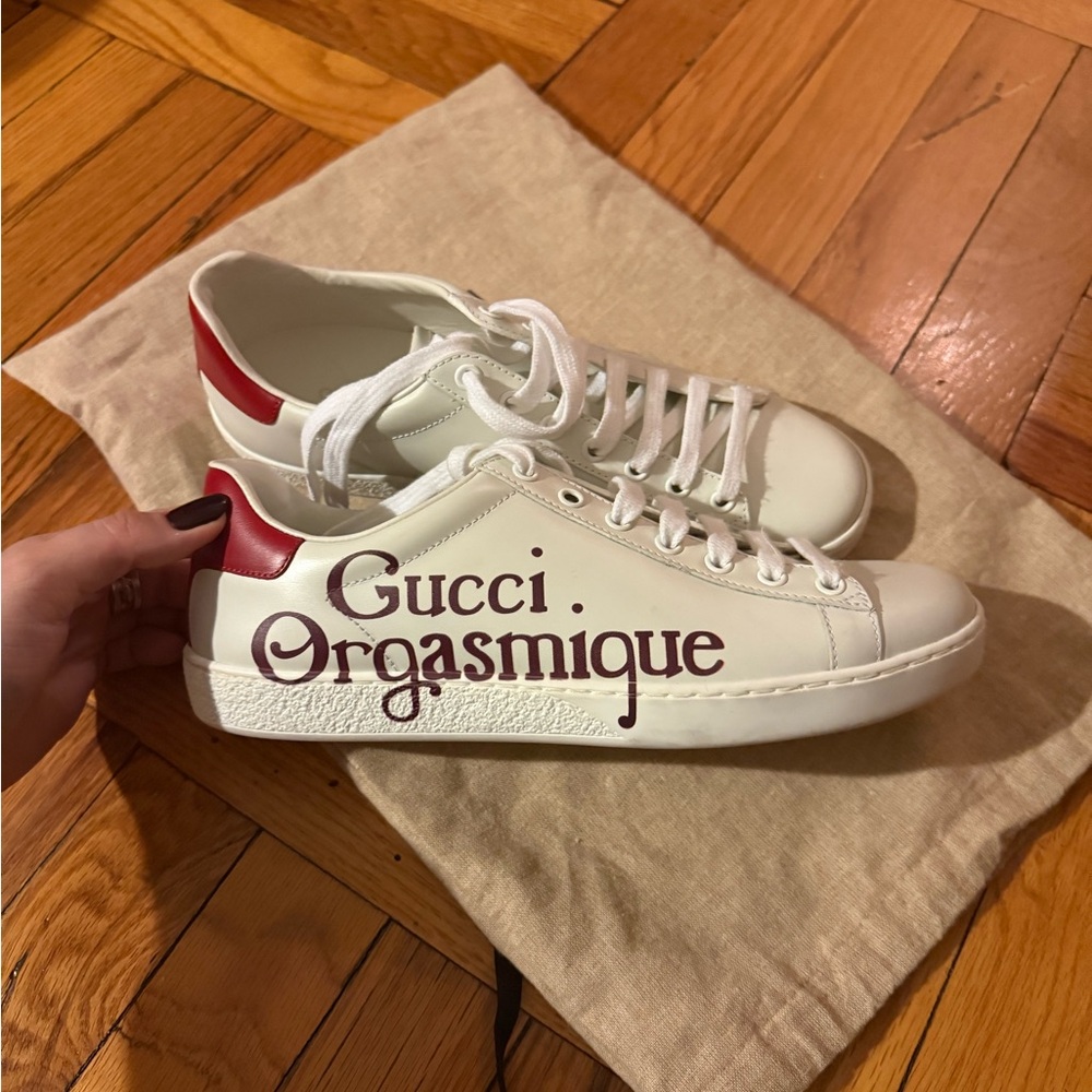 Gucci Cream and Red Leather Sneakers